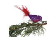 Purple Pink Glitter Glass Bird Clip On with Red Feather Tail Christmas Ornament