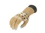 Unisex Light Khaki Jacquard Knit Winter Touchscreen Gloves One Size