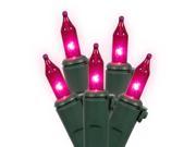 Set of 50 Pink Mini Christmas Lights Green Wire