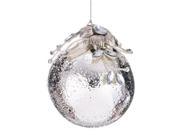 Silver Jeweled Flower Faceted Glass Christmas Ball Ornament 4 102 mm