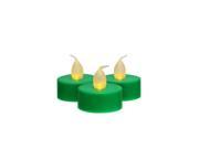 Set of 3 Battery Operated LED Flickering Amber Lighted Green Christmas Tea Light Candles 1.5