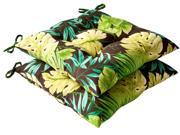 Pack of 2 Outdoor Patio Tufted Chair Seat Cushions Green Tropical