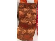 Brown Fall Maple Leaf Wired Craft Ribbon 4 x 20 Yards