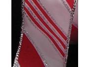 Metallic Silver and Red Candy Cane Striped Wired Craft Ribbon 2.5 x 40 Yards