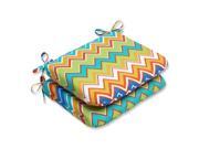 Set of 2 Chevron Surtido Blue and Orange Outdoor Patio Chair Cushions 18.5