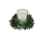 11 Boxwood and Berry Silver Tipped Christmas Hurricane Pillar Candle Holder