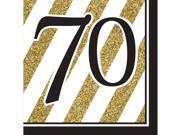 Pack of 192 Gold and White Striped with Black 70 and Border 2 Ply Party Lunch Napkins
