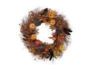 28 Cattail and Dried Lotus Root Autumn Fields Artificial Thanksgiving Wreath Unlit