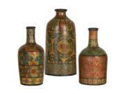 Set of 3 Sanako Multi Color Hand Painted Terracotta Decorative Flower Vases