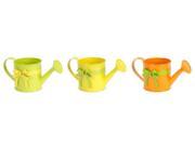 Pack of 6 L Eau de Fleur Green Yellow and Orange Watering Can With Bow Table Top Decorations 4.5