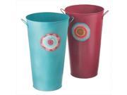 Pack of 2 Colorful French Buckets with Flowers Decorative Metal Vases