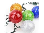 Set of 10 Multi Color Glitter Swirled Ball Globe Patio Christmas Lights Green Wire