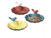 Pack of 6 Distressed Red Blue and Yellow Caste Iron Bird Feeder Seed Dishes 5.5