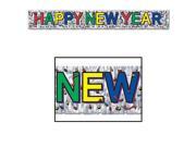 Club Pack of 12 Shiny Metallic Happy New Year Fringe Party Banner Decoration 5