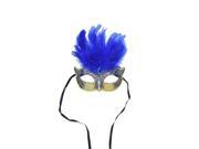 7.75 Blue and Gold Glittered Faux Feathered Halloween Masquerade Mask
