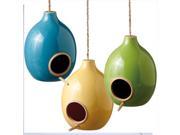 Set of 3 Turquoise Lime Green and Lemon Yellow Ceramic Birdhouses 8