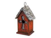 9.25 Vintage Garden Rustic Red and Silver Cross Wooden Outdoor Birdhouse Feeder