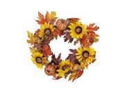 22 Harvest Sunflower and Pumpkin Artificial Thanksgiving Wreath Unlit