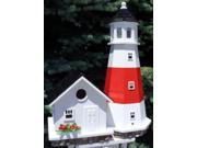 19.5 White and Red Montauk Point Lighthouse Post Mount Wild Birdhouse