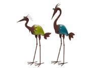 Set of 2 Decorative Teal Blue and Lime Green Crane Garden Statues 3.5