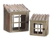 Set of 2 Natural Country Rustic Wooden Nesting Greenhouse Terrariums 12 17