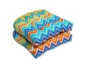 Set of 2 Chevron Surtido Blue and Orange Outdoor Patio Wicker Chair Cushions 19