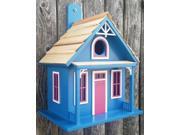 8.75 Fully Functional Blue and Pink Santa Cruz Cottage Outdoor Garden Birdhouse