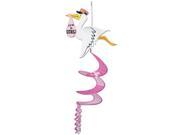 Club Pack of 12 Pink and White It s A Girl! Stork Wind Spinner Baby Shower Party Decorations 3.5