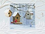 Pack of 10 Feathered Friends Fine Art Embossed Deluxe Christmas Greeting Cards and Envelopes