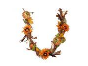 5 Gourd and Orange Sunflower Harvest Gathering Artificial Thanksgiving Garland Unlit