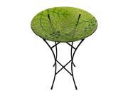 21 Hand Painted Glass Green Leaves and Berries Spring Outdoor Garden Bird Bath