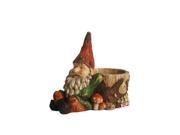 9.5 Weathered Green and Red Lounging Gnome Outdoor Garden Statue and Tree Stump Flower Planter