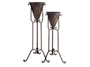 Set of 2 Embossed Acanthus Cone Shaped Rustic Planters