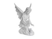 14.5 Fanciful White Kneeling Fairy and Frog Outdoor Garden Statue Decoration