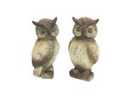 Pack of 4 Beige and Green Owl Terracotta 2 Piece Set of Garden Statue Figures 11