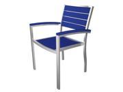 33.5 Earth Friendly Recycled Patio Dinner Chair Pacific Blue with Silver Frame