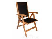 43 Natural Teak Outdoor Patio Outdoor Patio Recliner Sling Black Chair w Arms