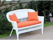 51 Jasmine White Resin Wicker Patio Loveseat Tangerine Orange Cushion and Pillows