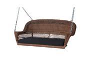 51.5 Hand Woven Honey Brown Resin Wicker Outdoor Porch Swing with Black Cushion