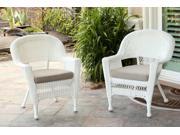 Set of 2 White Resin Wicker Outdoor Patio Garden Chairs Tan Cushions