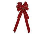 11 x 29.5 Red Velveteen with Gold Beaded Trim 10 Loop Christmas Bow Decoration