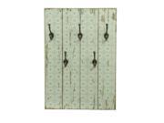 27.5 New Romance Distressed Finish Green and White Decorative Wall Mounted Coat Rack with Hooks