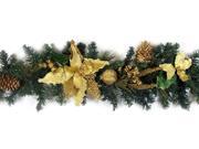 6 Pre Decorated Gold Poinsettia Pine Cone Artificial Christmas Garland Unlit
