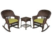 3 Piece Espresso Brown Resin Wicker Patio Rocker Chairs and Table Furniture Set