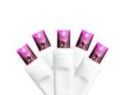 Set of 50 Commercial Grade Pink LED Wide Angle Christmas Lights White Wire
