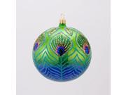 David Strand Designs Glass Blue and Green Peacock Christmas Ball Ornament 4