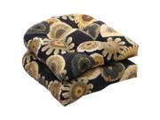 Pack of 2 Eco Friendly Black and Yellow Floral Outdoor Wicker Seat Cushions 19