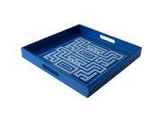 15.5 Amitola Dark Blue and White Decorative Square Serving Tray with Handles