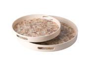 Set of 2 Arabela Creamy Beige with Mother of Pearl Decorative Round Serving Tray 14 18