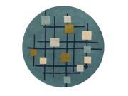 8 Sailing Breeze Away Gold Cream and Turquoise Blue Wool Round Area Throw Rug